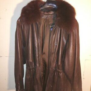 Chaqueta cuero abrigo de piel Real Leather Fur Zipup Brown Coat USA Jacket